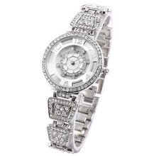 WEIQIN Bling Crystal Rotating Dial  Bracelet Silver Steel Quartz Dress WQI026