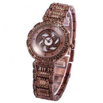 WEIQIN Bling Crystal Rotating Dial MOP Lady  Brown Bracelet Quartz Wrist WQI076