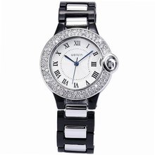 WEIQIN Charm Crystal Lady  Analog Black Plastic Bracelet Band Quartz Wrist WQI011