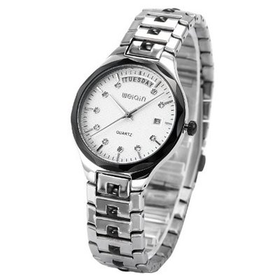 WEIQIN Charm Crystal White Dial Stainless Steel Band Quartz Wrsit WQI065