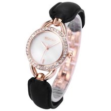 WEIQIN Crystal Mother of Pearl Dial Lady Black Bracelet Fabulous Quartz WQI049