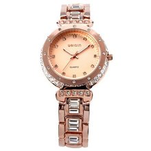 WEIQIN Fashion Charm Crystal Lady  Girl Rose Golden Bracelet Steel Quartz WQI003