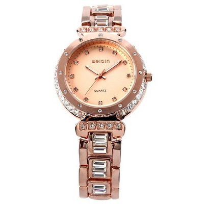 WEIQIN Fashion Charm Crystal Lady  Girl Rose Golden Bracelet Steel Quartz WQI003
