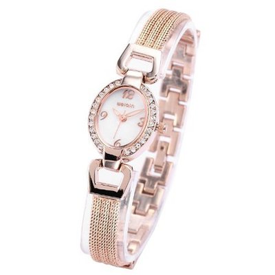 WEIQIN Fashion Crystal Bracelet Rose Gold Lady  Slim Steel Analog Quartz WQI053