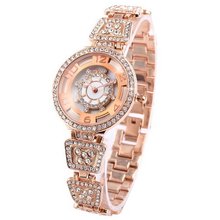 WEIQIN Fashion Rotating Dial Rose Gold Crystal Lady Slim Bracelet Bangle Quartz WQI028