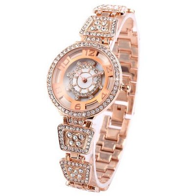 WEIQIN Fashion Rotating Dial Rose Gold Crystal Lady Slim Bracelet Bangle Quartz WQI028