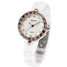 WEIQIN Lady  Crystal Rose Gold Case White Ceramic Band Quartz Wrist WQI081