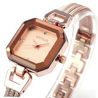 WEIQIN Rose Gold Crystal  Slim Bracelet Bangle Octangle Dial Quartz Wrist WQI036