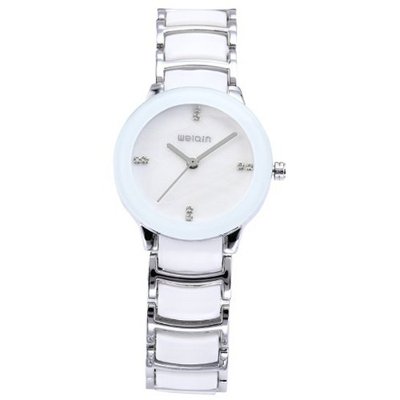 WEIQIN White Charm Crystal Mother of Pearl Dial Lady Girl Bracelet Analog Quartz Wrist WQI031