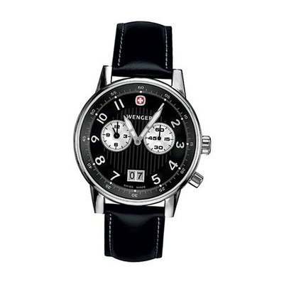 Wenger 74715 Commando Dual Time 2-Eye Black Dial Black Leather