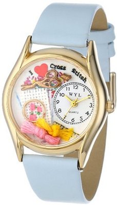 uWhimsical Watches Whimsical es C0440009 Classic Gold Cross Stitch Baby Blue Leather And Goldtone 