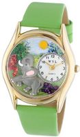 uWhimsical Watches Whimsical es Kids' C0150013 Classic Gold Elephant Green Leather And Goldtone 