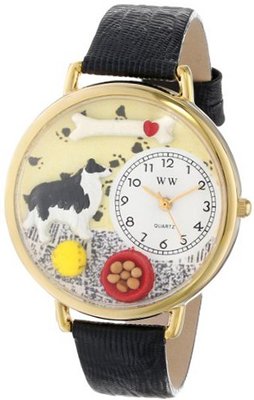 uWhimsical Watches Whimsical es Unisex G0130028 Border Collie Black Skin Leather 