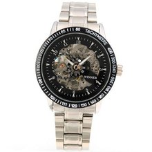 AMPM24 Black Luxury Mechanical Skeleton Stainless Steel Wrist Gift PMW004