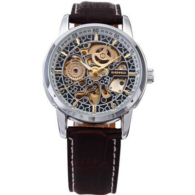 AMPM24 Classic Automatic Mechanical Black Leather Strap Skeleton Wrist es PMW074