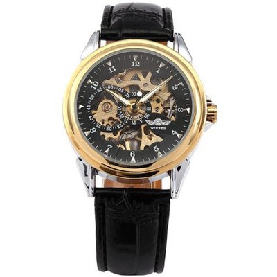 AMPM24 Elegant Leather Band Skeleton Dial Hand-winding Mechanical Sport Gift PMW073