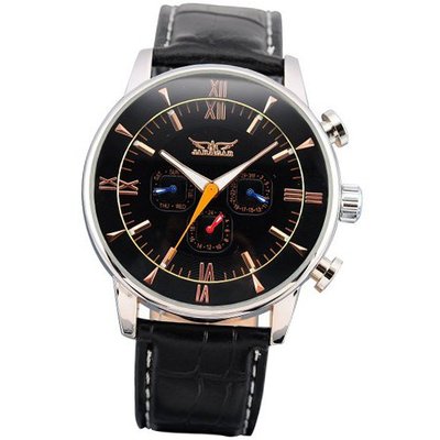 AMPM24 Elegant Self-Winding Analog Mechanical Black Leather Wrist