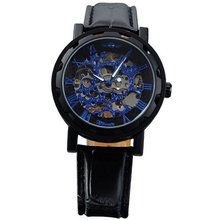 AMPM24 Fashion Mechanical Analog Skeleton Blue Dial Sport Leather Wrist PMW030