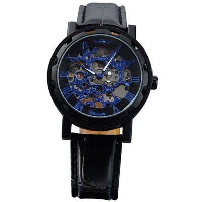 AMPM24 Fashion Mechanical Analog Skeleton Blue Dial Sport Leather Wrist PMW030