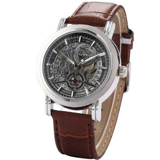 AMPM24 Fashion Skeleton Automatic Mechanical Date Brown Leather Wrist PMW044