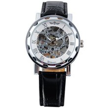 AMPM24 Hot Mechanical Analog Skeleton White Dial Sport Leather Wrist Gift PMW027