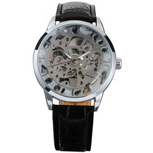 AMPM24 Mechanical Analog Skeleton Silver White Sport Leather Wrist Gift PMW031