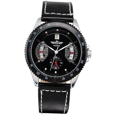 AMPM24 New Leather Band Hand Winding Mechanical Sport Military Black PMW010