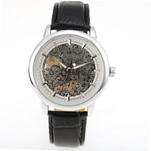 AMPM24 New Skeleton White Analog Black Leather Automatic Mechanical Luxury + PMW002