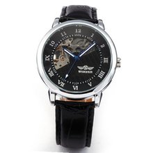 AMPM24 Skeleton Hollow Hand-winding Mechanical Black Dial Leather Wrist PMW065