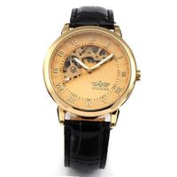 AMPM24 Skeleton Hollow Hand-winding Mechanical Golden Dial Leather Wrist PMW067