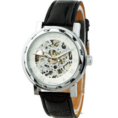 Classic Dial Design Hollow Out Surface Luminous Hands Fully Automatic Fashion Table Unisex Analog Roman Numerals Leather WY8018 White Color