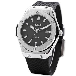 JARAGAR Black Dial Auto Automatic Date Mechanical Black Rubber Wrist PMW085