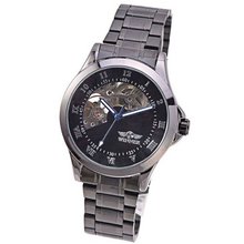 Mudder Class Steampunk Auto Mechanical Skeleton Black Stainless Steel Wrist