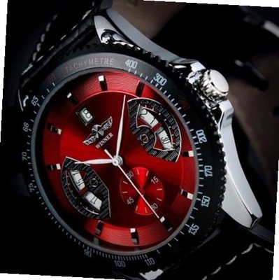 Swiss Luxery Auto Mechanical Black Leather Wrist