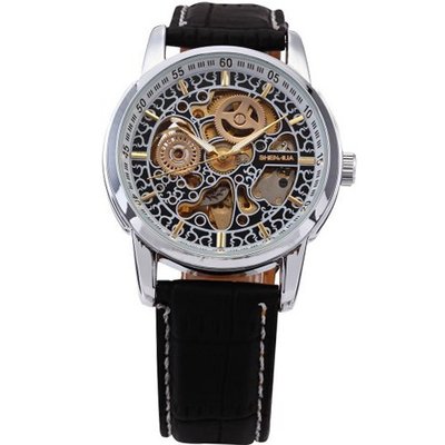 uWINNER AMPM24 Classic Automatic Mechanical Brown Leather Strap Skeleton Wrist es PMW075 