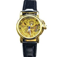 uWINNER Winner Hollow Out  Gold Stainless Steel Hand wind Mechanical 