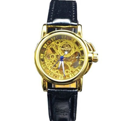 uWINNER Winner Hollow Out  Gold Stainless Steel Hand wind Mechanical 