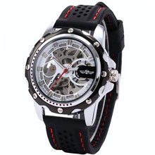 Winnen Skeleton Automatic Mechanical Black Silicone Band Sport Wrist PMW082