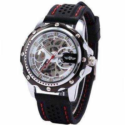 Winnen Skeleton Automatic Mechanical Black Silicone Band Sport Wrist PMW082
