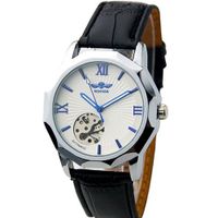 WINNER Automatic Mechanical High-quality Leather Strap Hollow-out Design Pointer Display WY8055 White Color