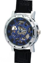 WINNER Black Blue Roman Numerals Analogue Skeleton Automatic Mechanical es