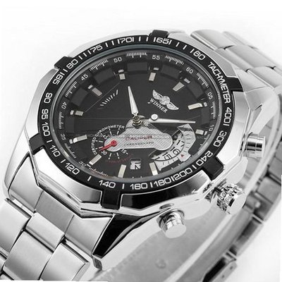 Winner Black Date Moonpahse Mechanical Wrist