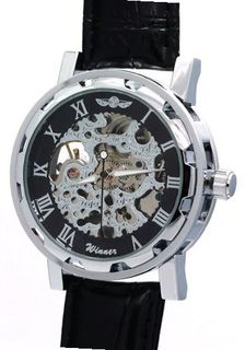 WINNER  Black Dial Classic Roman Numerals Leather Strap Skeleton Automatic Mechanical es