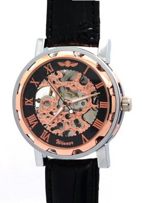 WINNER Black Dial Rose Gold Roman Numerals Classic Bronze Bezel Skeleton Automatic es