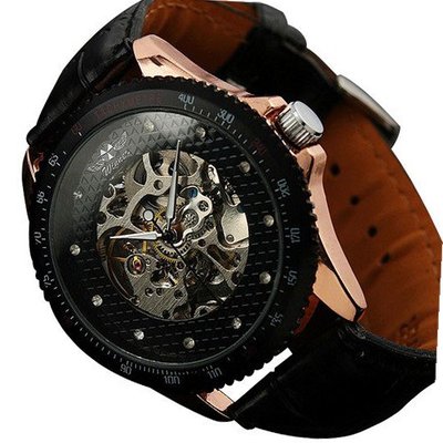 Winner Black Dial Skeleton Hand Wind Mechanical