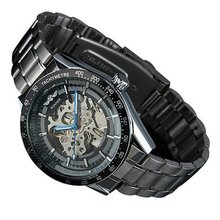 Winner Black Skeleton Hand Wind Up Mechanical