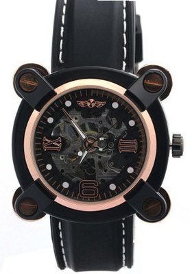 WINNER Boys Rose Gold Bezel Stainless Steel Skeleton Automatic Mechanical es