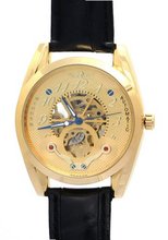 WINNER Gentlemen Golden Luxury Leather Strap Automatic Mechanical Analog Skeleton es