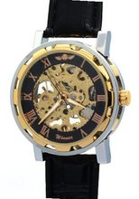 WINNER Gentlemen Male Guys Fashion Manually Winding Mechanical Skeleton Gold Black es