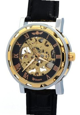 WINNER Gentlemen Male Guys Fashion Manually Winding Mechanical Skeleton Gold Black es